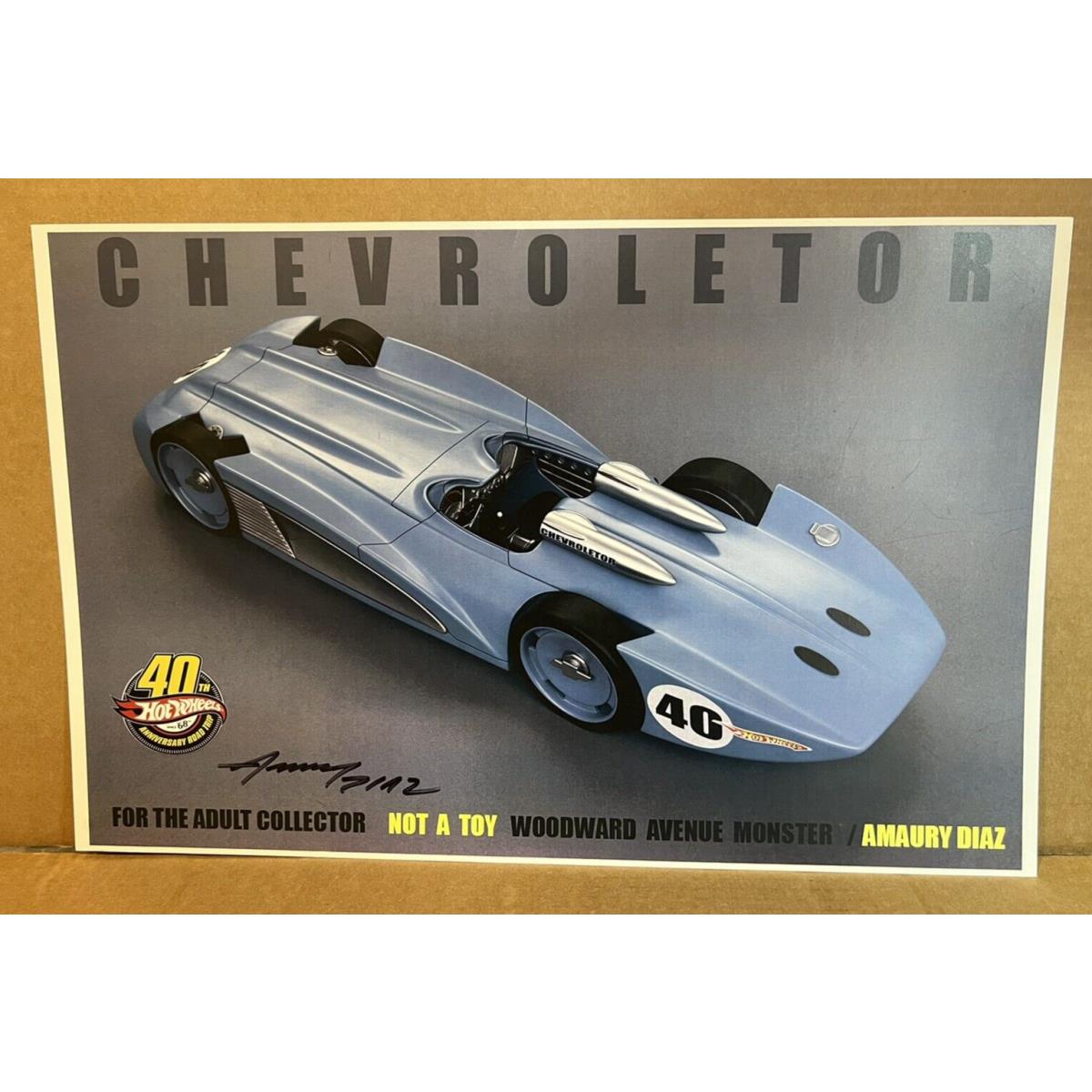Hot Wheels Chevrolet Amaury Diaz Autograph 40th Anniversary 11 X 17 Poster