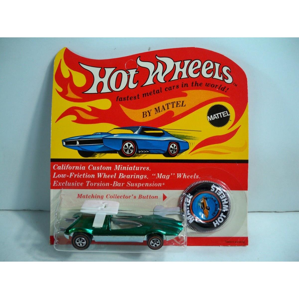 K23i34282 Hot Wheels Redlines 1969 Swingin Wing Green Moc Mint ON Card Vintage