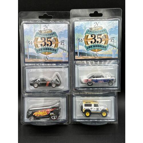 2021 Hot Wheels 35th Lax Convention 4 Car Set Nova Datsun 240 VW Bus Land Rover