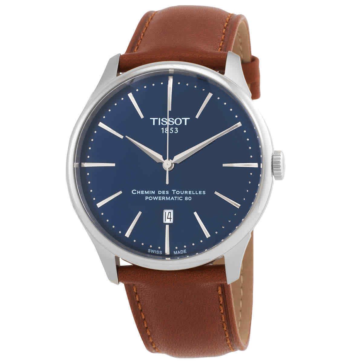 Tissot Chemin Des Tourelles Powermatic 80 Men`s Watch T139.407.16.041.00 - Face: Blue, Dial: Blue, Band: Brown