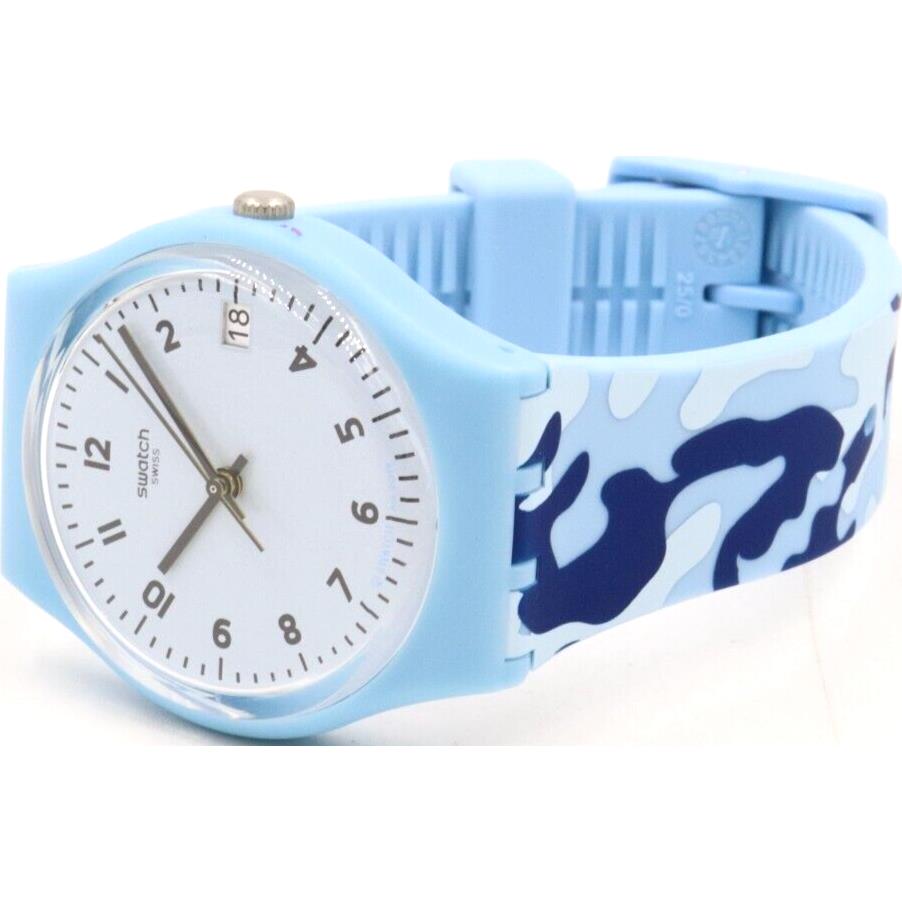 Swatch watch Originals - Dial: Blue, Band: Blue camouflage, Bezel: Blue