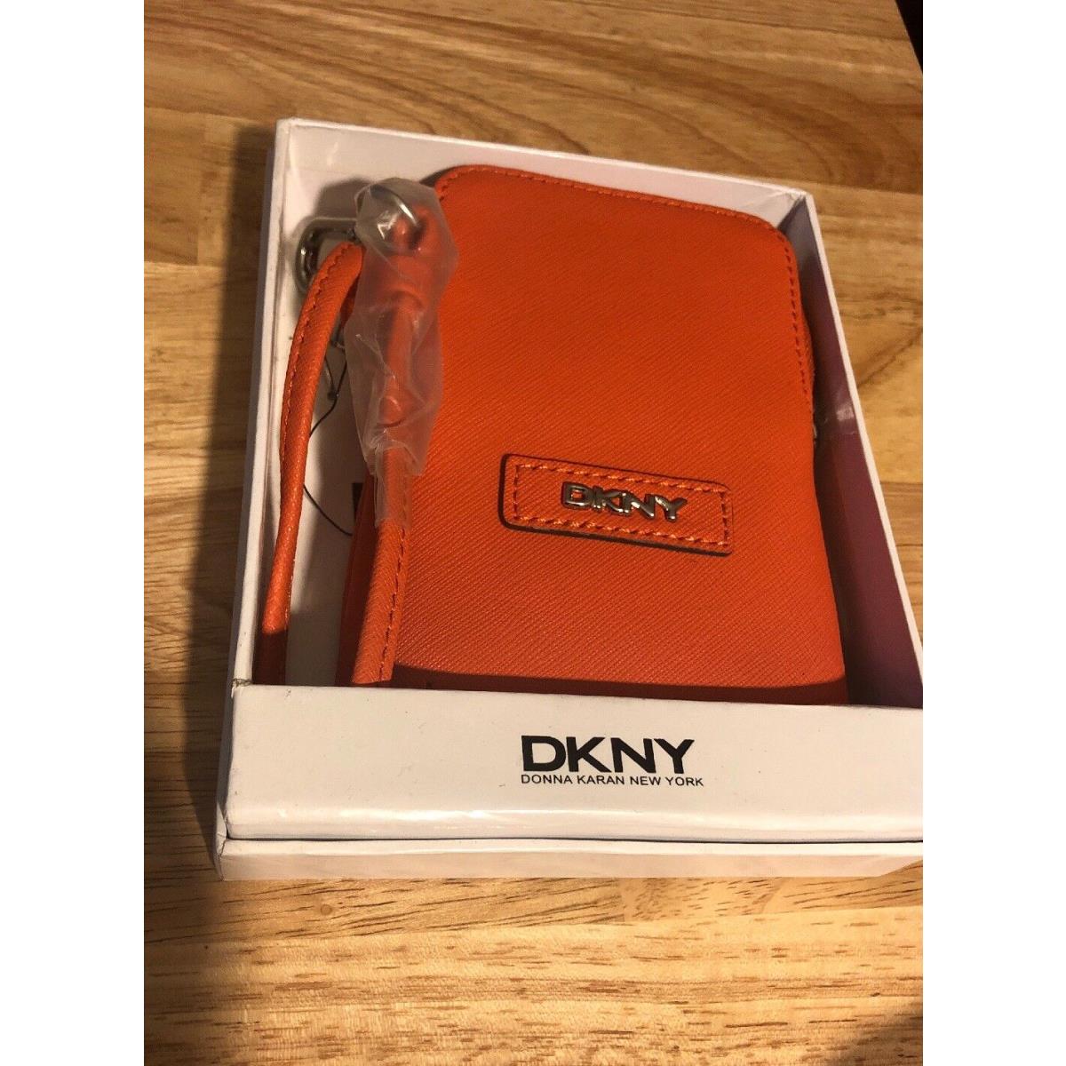 Dkny Orange Wristlet Wallet Phone Case Small Leather Pouch Bag