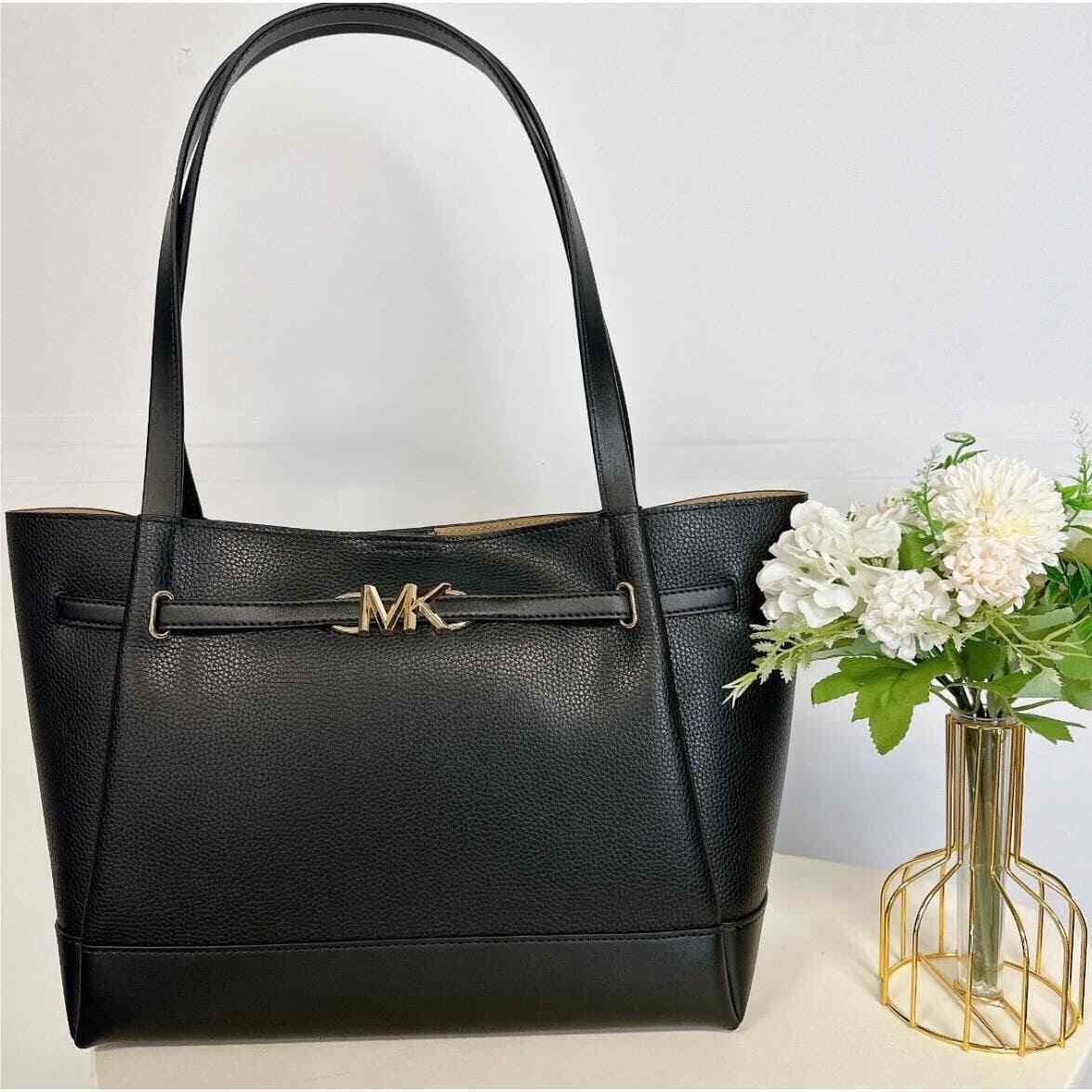 Michael Kors Reed - Large Pebbled Leather Shoulder Tote Bag in Black Purse