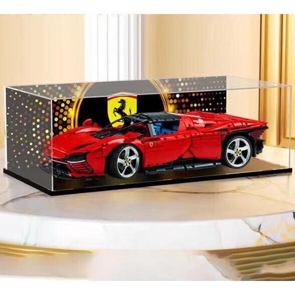 Lego Acrylic Display Case 6-Sided 42115 42083 42143 Lamborghini Bugatti Ferrari with BG for 42143 Ferrari