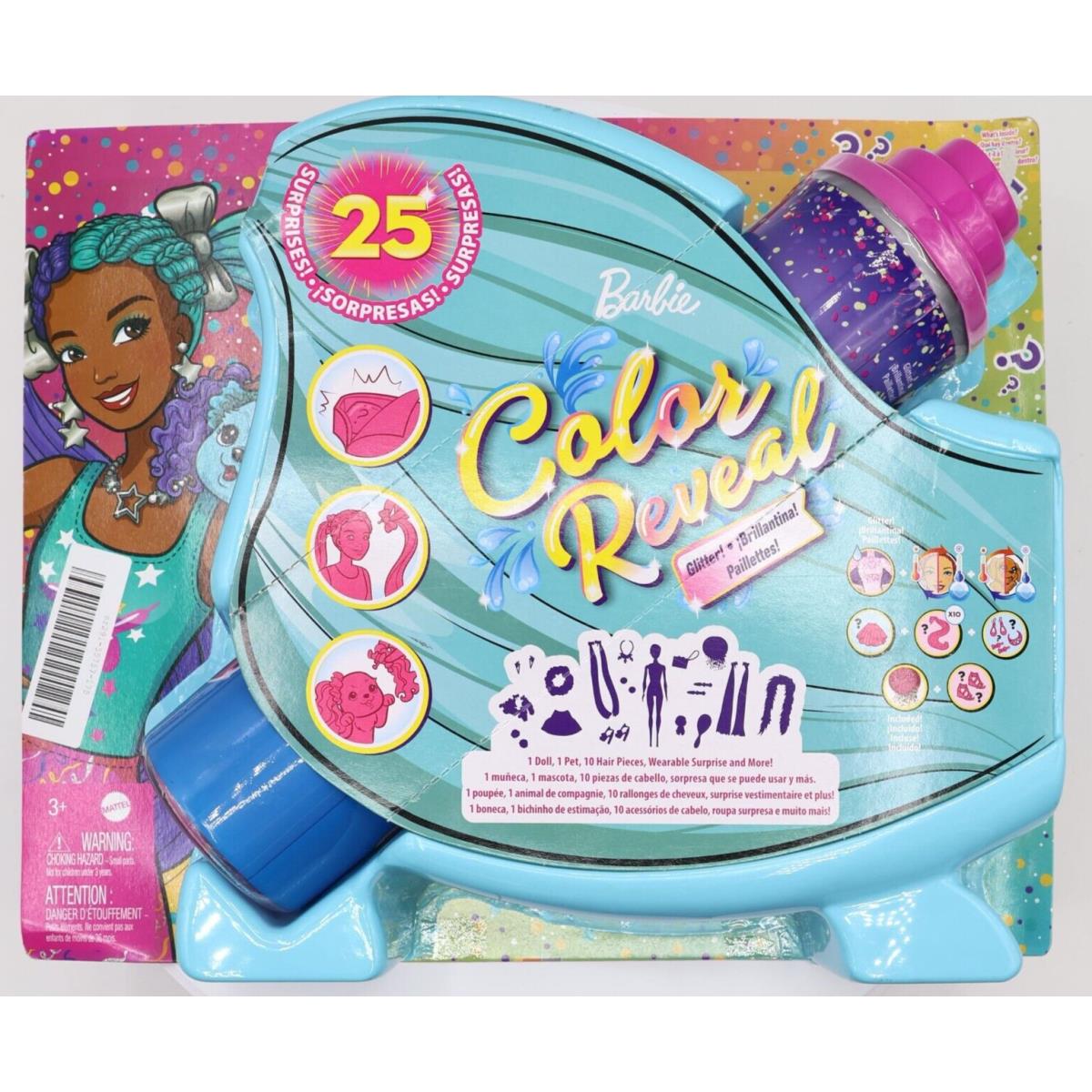 Barbie Color Reveal Glitter Doll Purple with 25 Hairstyling Party-themed