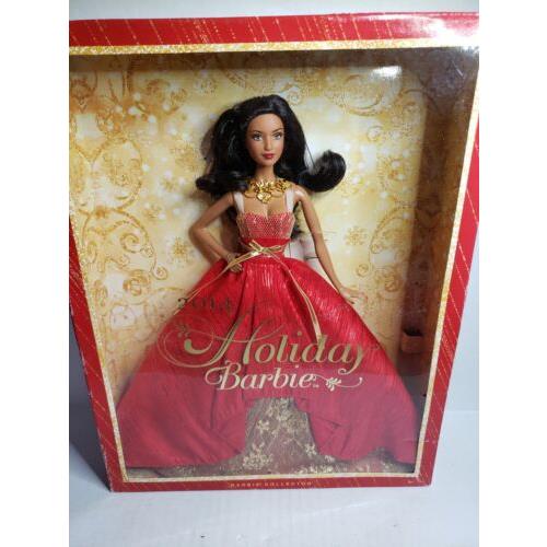 2014 Holiday Barbie Doll African American AA Black Red Dress