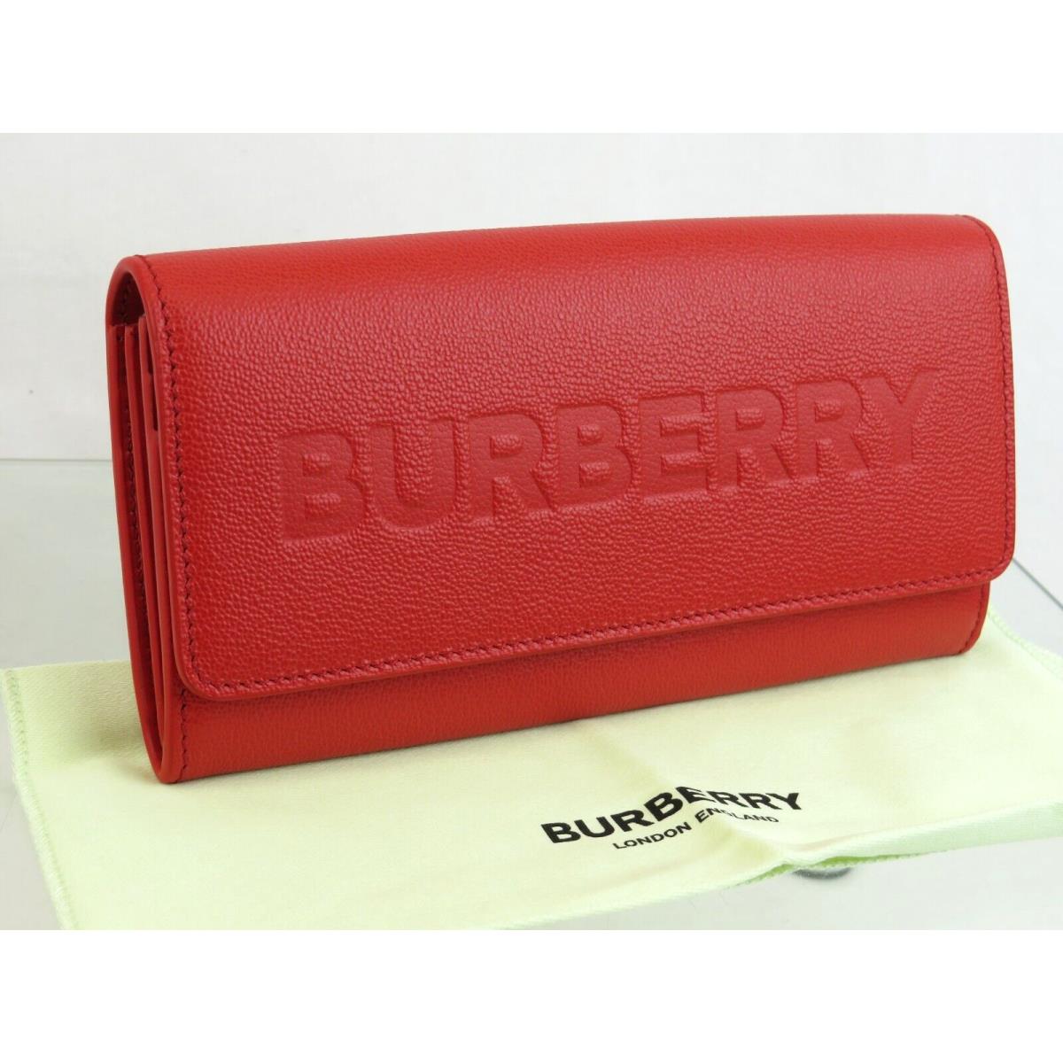 Burberry Porter Red Logo Embossed Leather Flap Continental Clutch Wallet