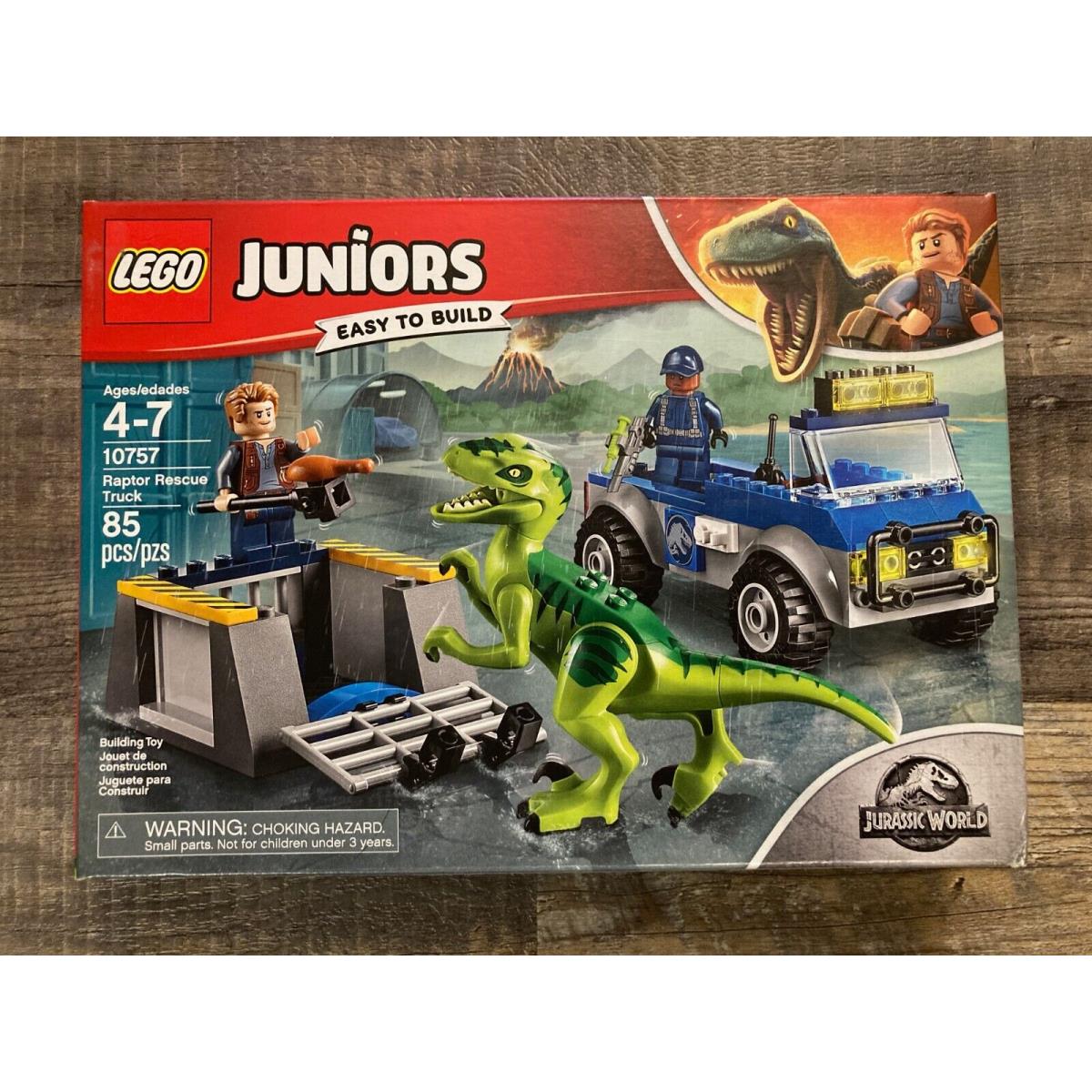Lego Juniors 10757 Jurassic World Raptor Rescue Truck Dinosaur Clean Box