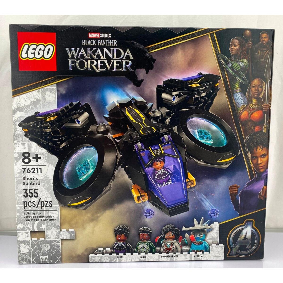 Lego Marvel Black Panther Wakanda Forever Shuri`s Sunbird 76211 with 355 Pcs