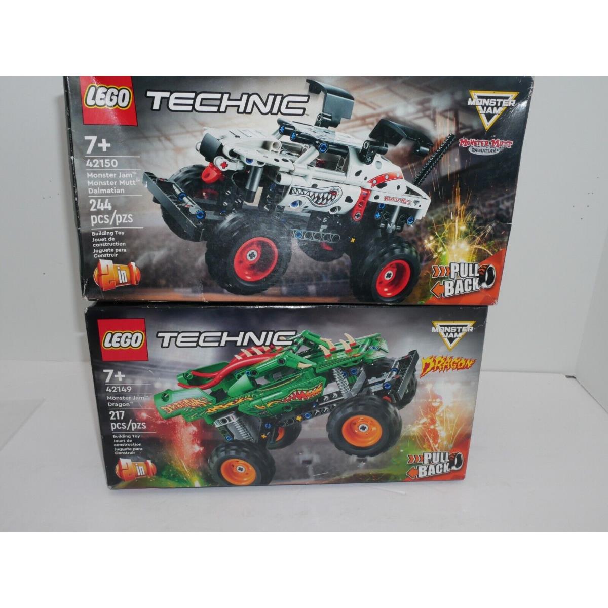 2 Lego Technic Monster Jam Kits 42149 Dragon 42150 Mutt Dalmatian