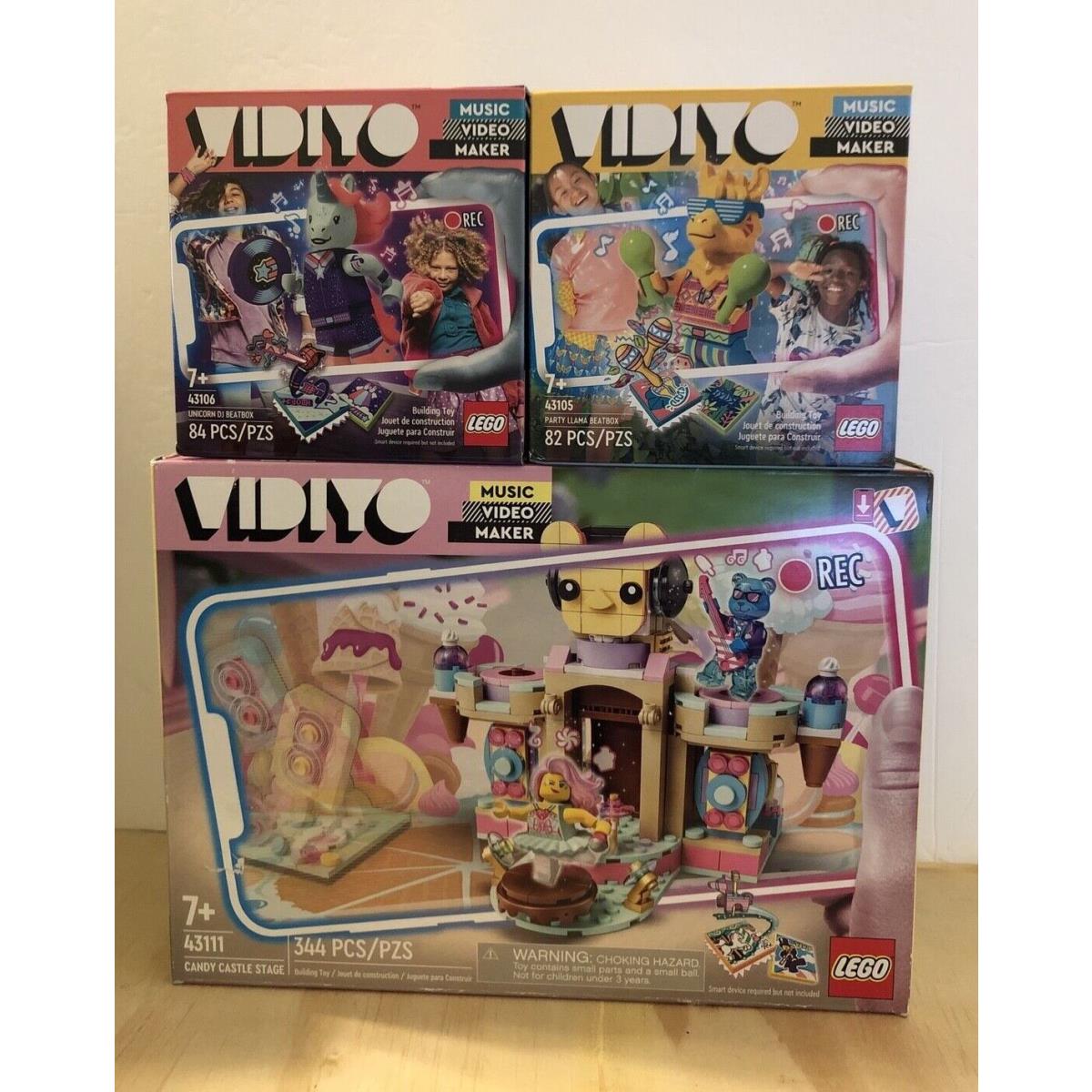 Set Of 3 Lego Vidiyo 43111 Candy Castle Stage Party Llama 43105 Unicorn Dj 43106
