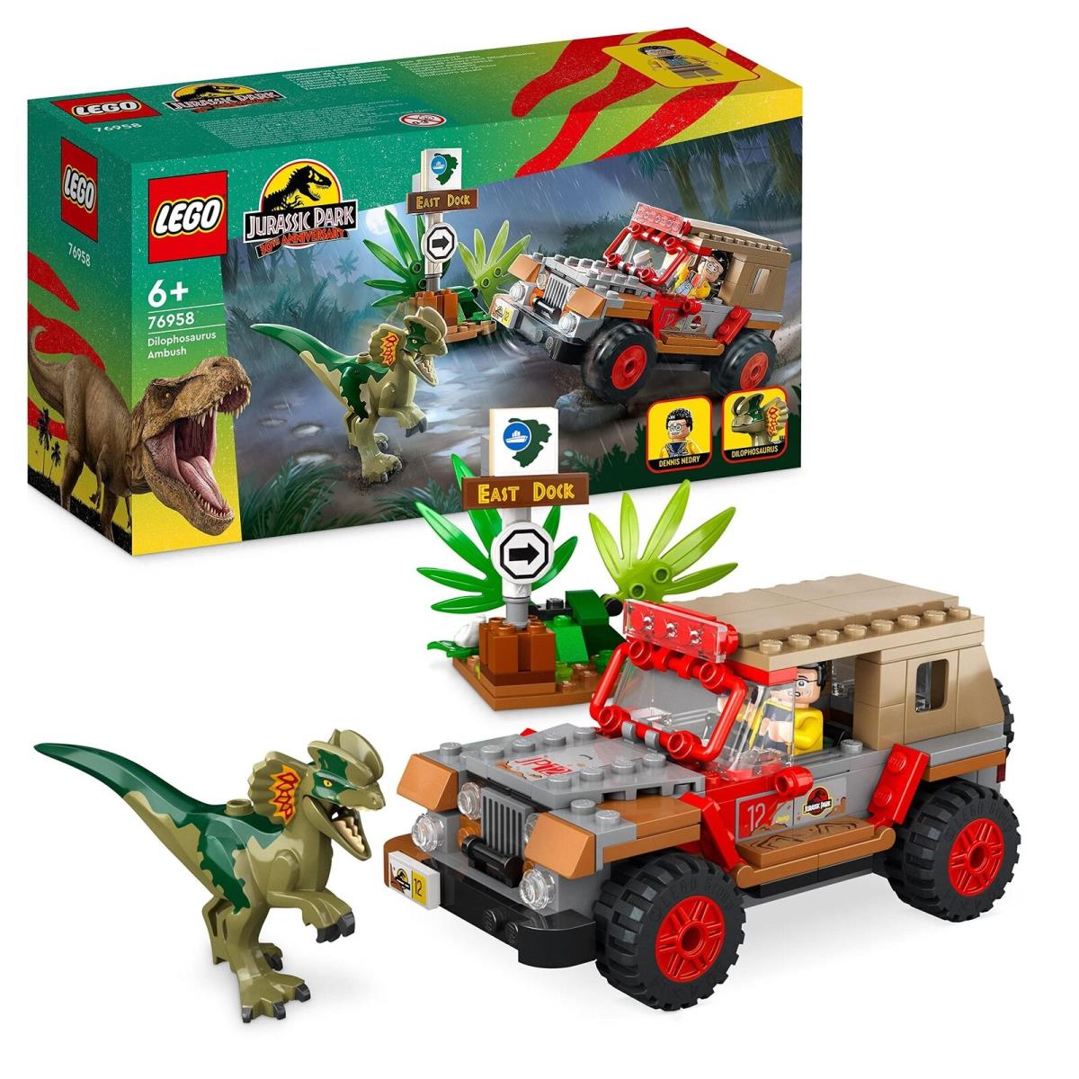 Lego 76958 Jurassic Park Dilophosaurus Ambush Dinosaur Toy For Boys Girls Kids