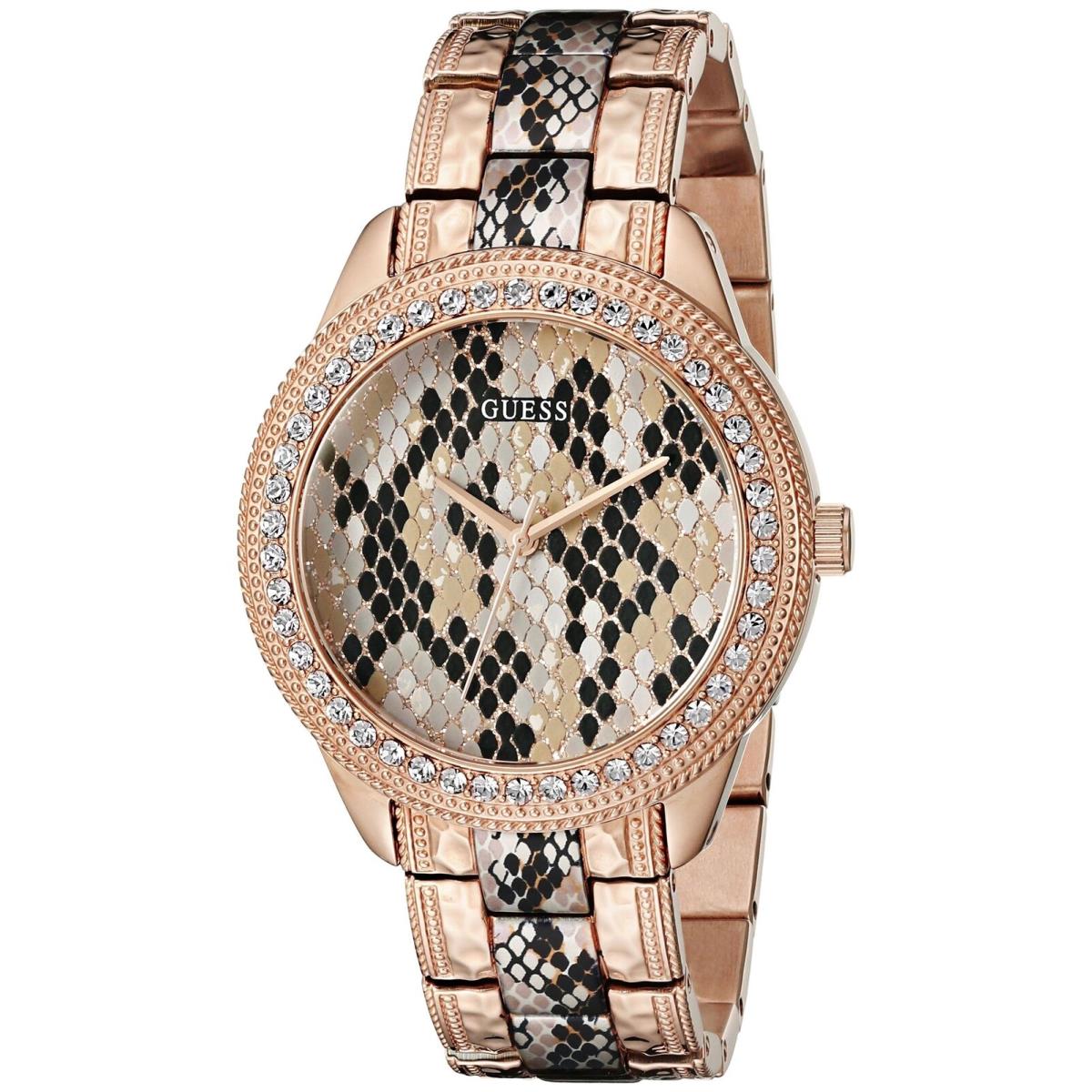 Guess Women`s W0624L2 Rose Gold-tone Python Print Watch