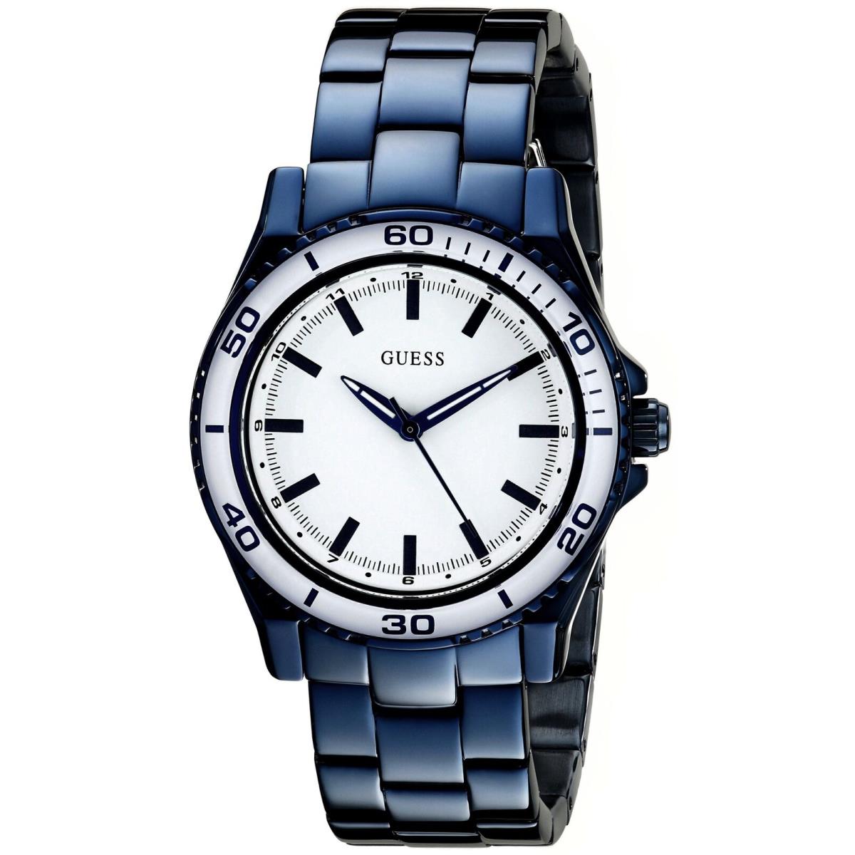 Guess Women`s Blue Mid-size Stainless Watch with White Dial and Bezel U0557L3