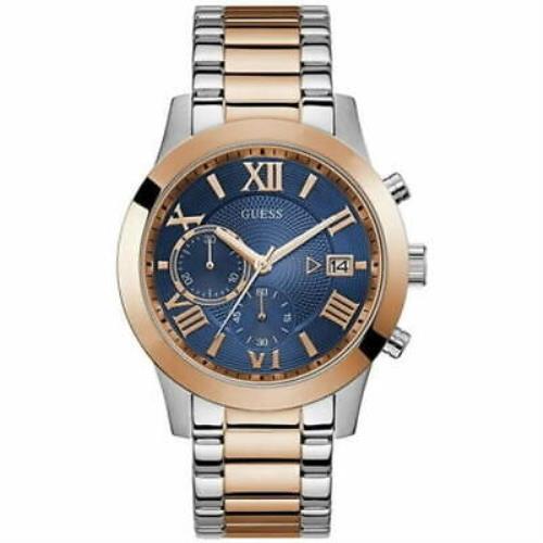 Guess Men W0668G6 Round Blue Dial Stainless Band Chronograph Watch