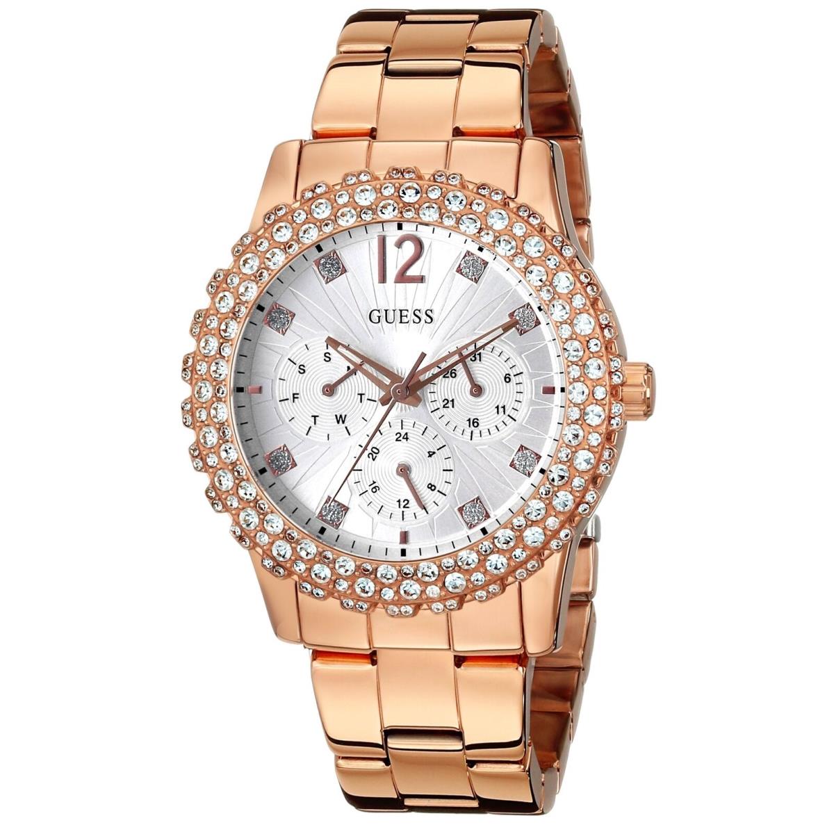 Guess Women`s Rose Gold Tone Chrono with Crystal Accented Bezel Watch U0335L3