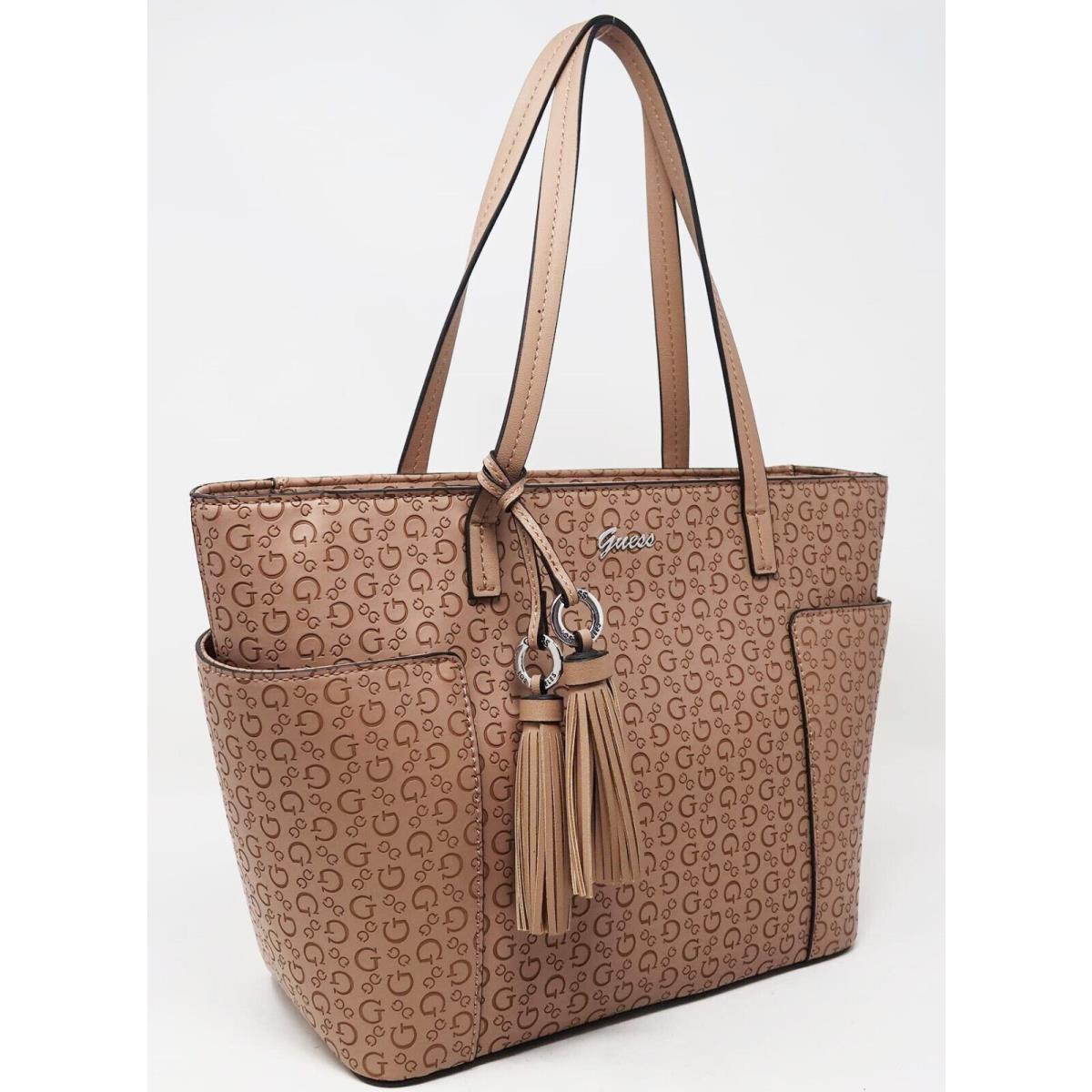 Guess Women`s Dreamville Logo Embossed Tote Bag Handbag Purse - Light Brown