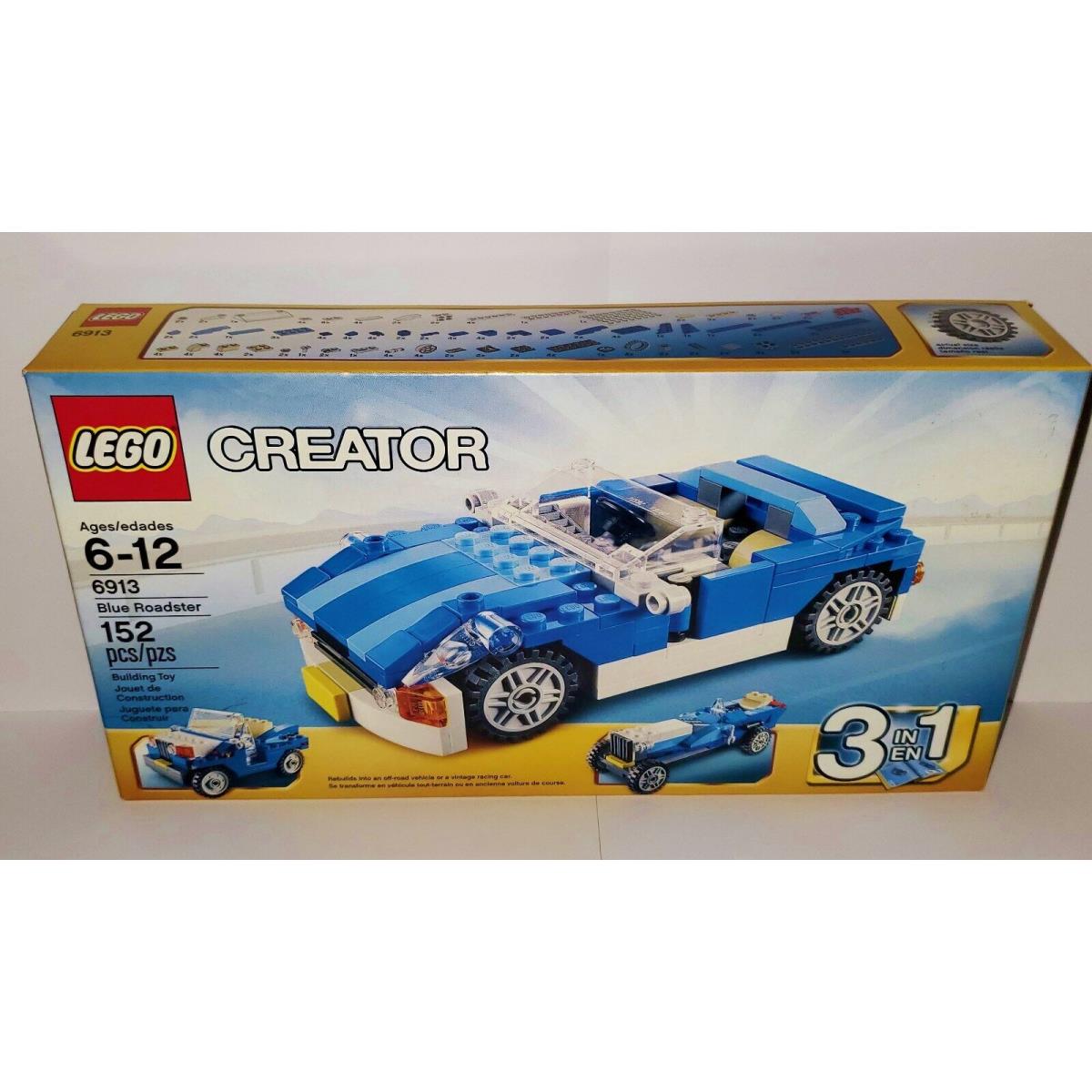 Lego Creator 3 in 1 Sports Car Set 6913 Blue Roadster Jeep Vintage Racecar