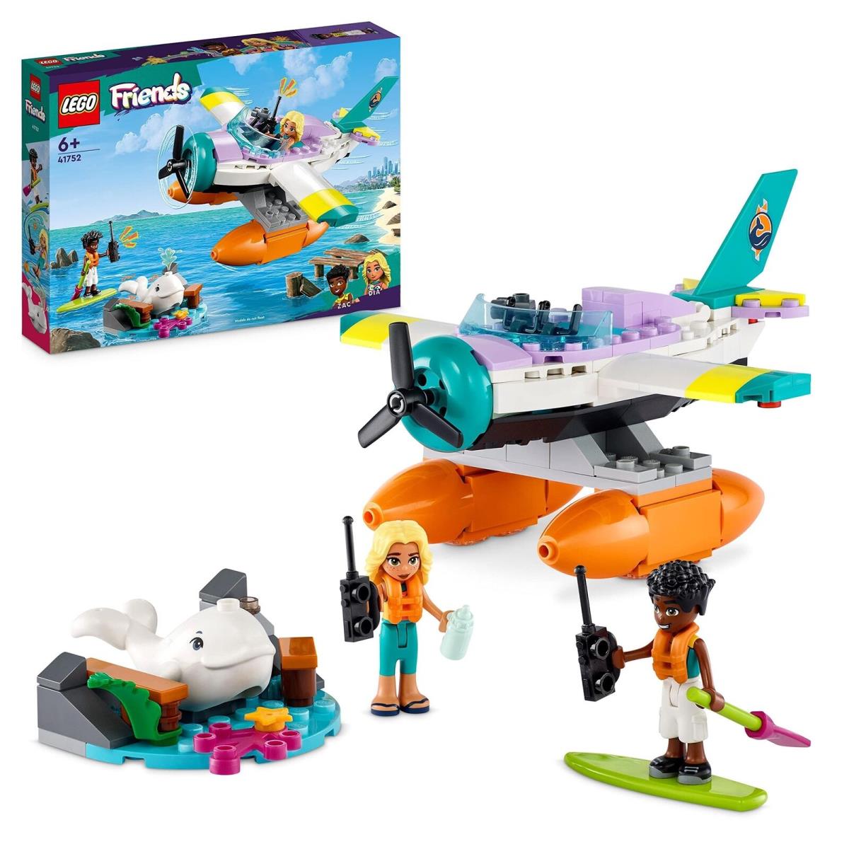 Lego 41752 Friends Sea Rescue Plane Toy Set Animal Care Playset with Whale Figu