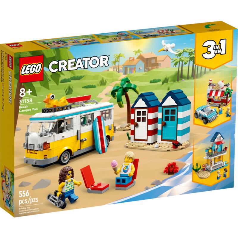 Lego Creator 3 in 1 Beach Camper Van to Summerhouse to Ice-cream Shop 31138 Set