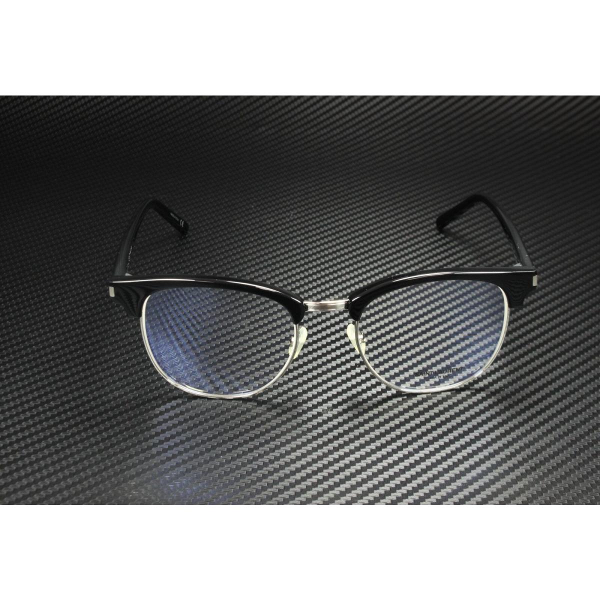 Saint Laurent Ysl 104 001 Round Black Shiny Black Demo Lens 52m Men`s Eyeglasses