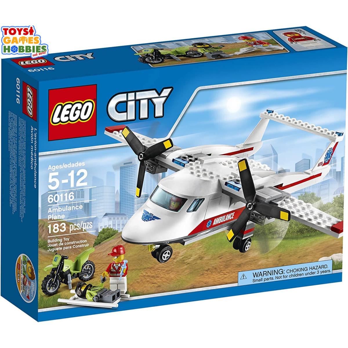 Lego City Ambulance Plane 60116 Pilot Airport Flying Dirt Bike Motorcycle