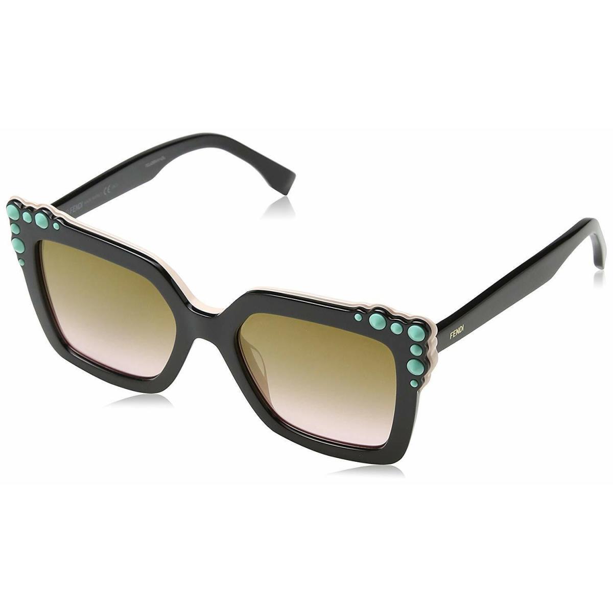 Fendi FF0260/S 3H2 53 Square Sunglasses Black Pink / Brown Gradient Lens - Brown , Black Frame