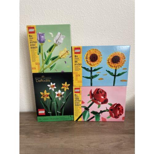 Lego 40460 40461 40524 40646 Roses Tulips Sunflowers Daffodils