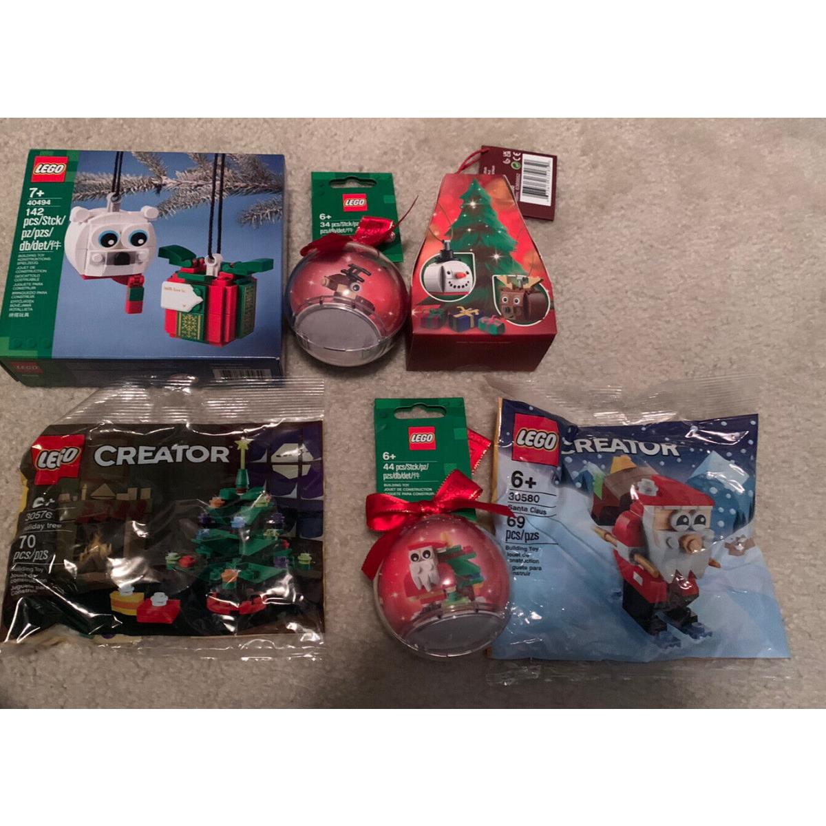 Christmas Lego Set Of 6 40494 Polar Bear 3 Ornaments 30580 Santa 30576 Tree