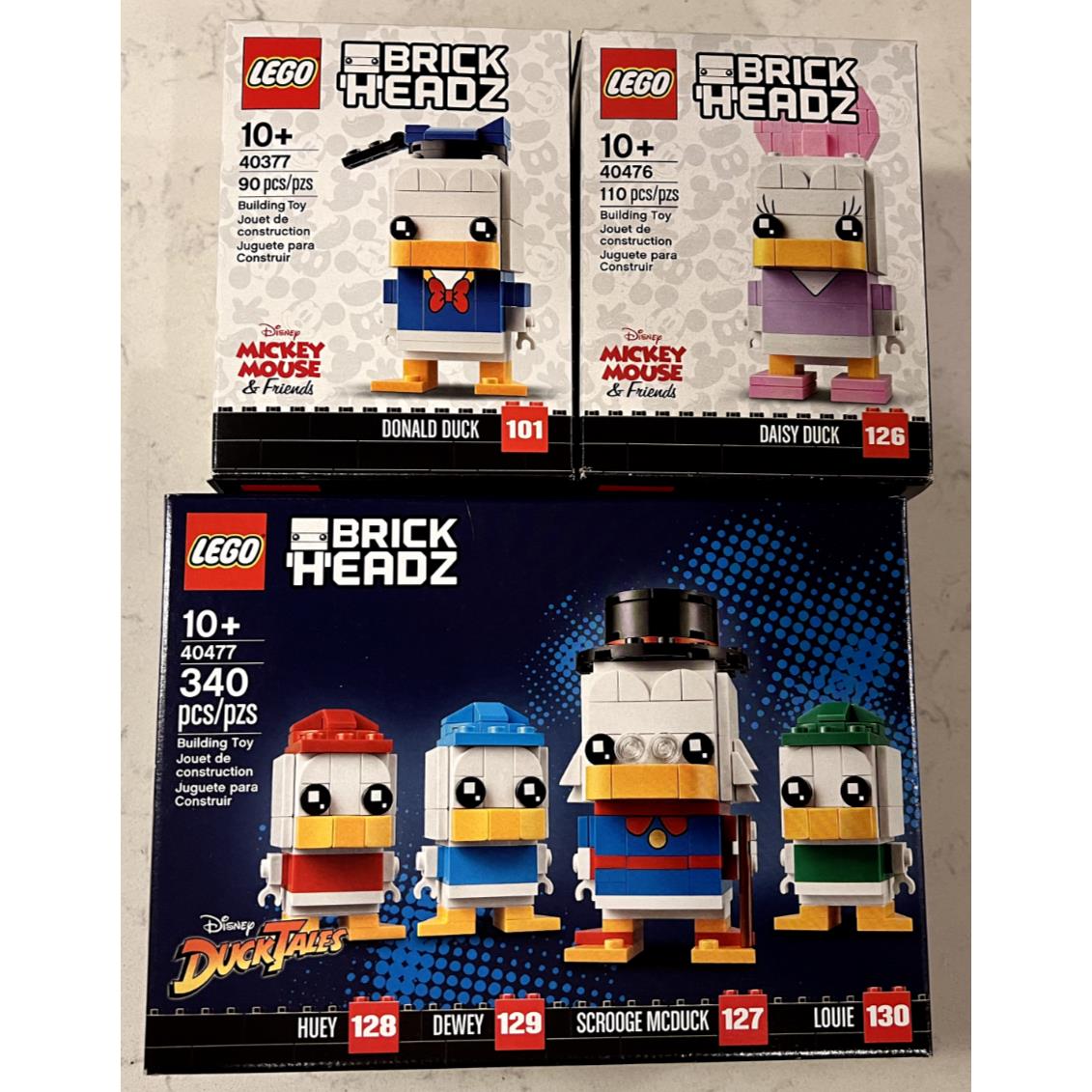 3 Lego Brickheadz Disney Scrooge Duck Tales 40477 Daisy 40476 Donald 40377