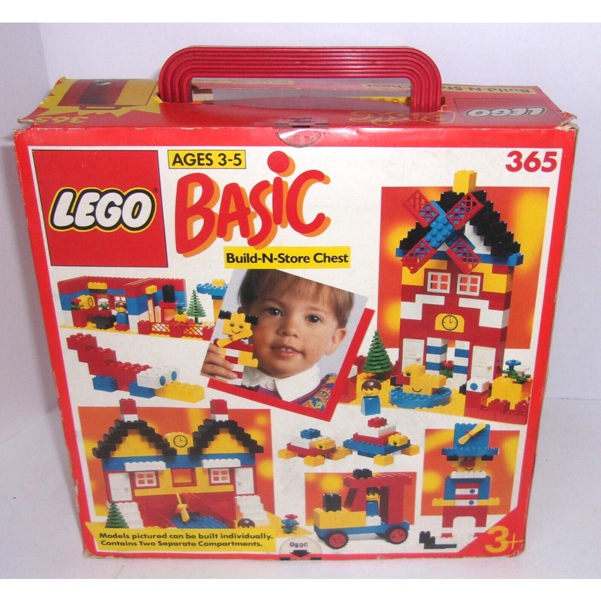 Vintage Basic Lego Set 365 Build-n-store 333 pc Age 3+ 1990 w Storage Box