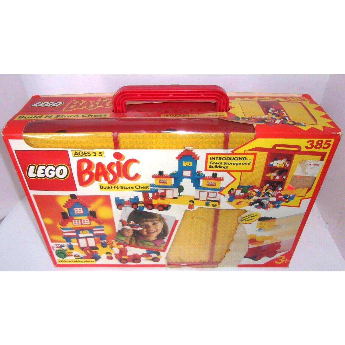 Vintage Basic Lego Set 385 Build-n-store 421 pc Age 3+ 1990 w Storage Box