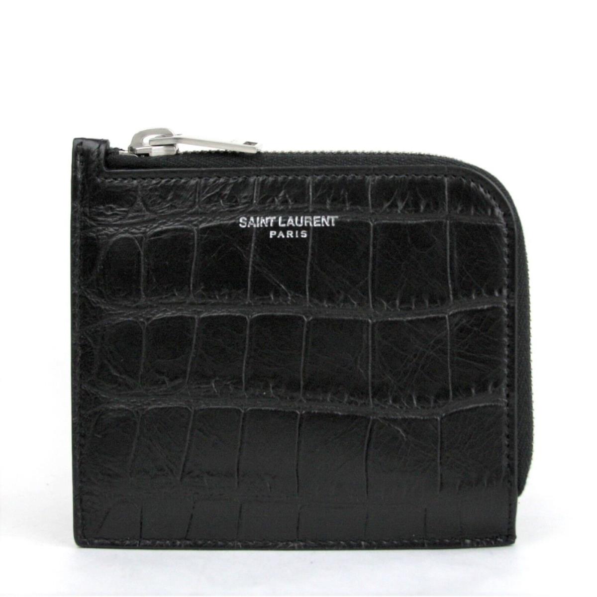 Saint Laurent Ysl Men`s Black Leather Crocodile Imprint Card Case 396935 1000