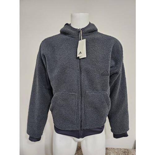 Adidas Men`s Polar Fleece Full-zip Hooded Sweatshirt HG2076 Carbon Size S