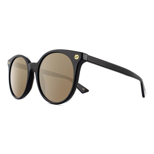 Gucci GG0091S Women Round Designer Polarized Sunglasses Black Gold 52mm 4 Option Amber Brown Polar