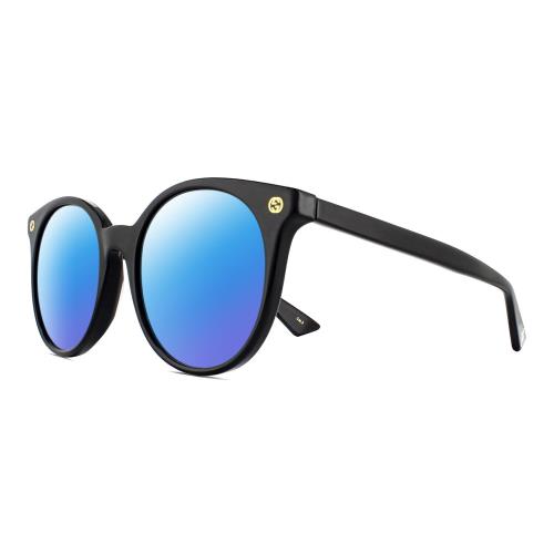 Gucci GG0091S Women Round Designer Polarized Sunglasses Black Gold 52mm 4 Option Blue Mirror Polar