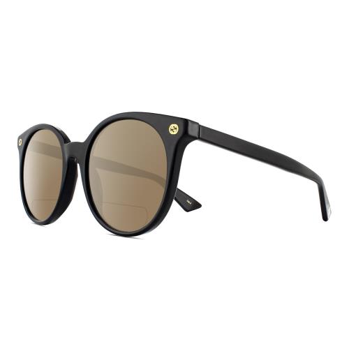 Gucci GG0091S Womens Round Designer Polarized Bifocal Sunglasses Black Gold 52mm