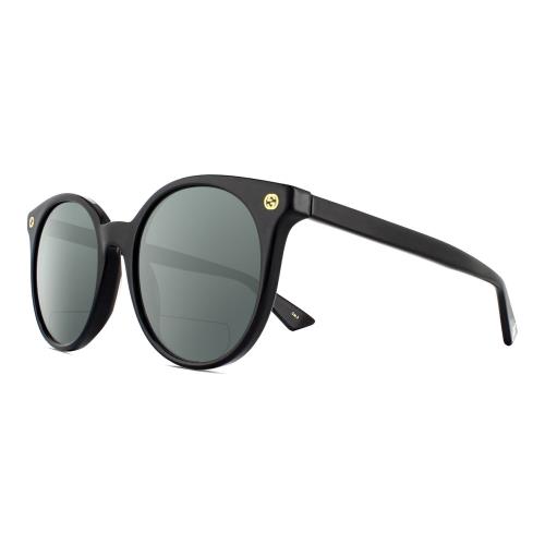 Gucci GG0091S Womens Round Designer Polarized Bifocal Sunglasses Black Gold 52mm Grey