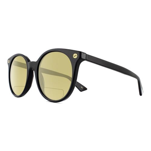 Gucci GG0091S Womens Round Designer Polarized Bifocal Sunglasses Black Gold 52mm Yellow