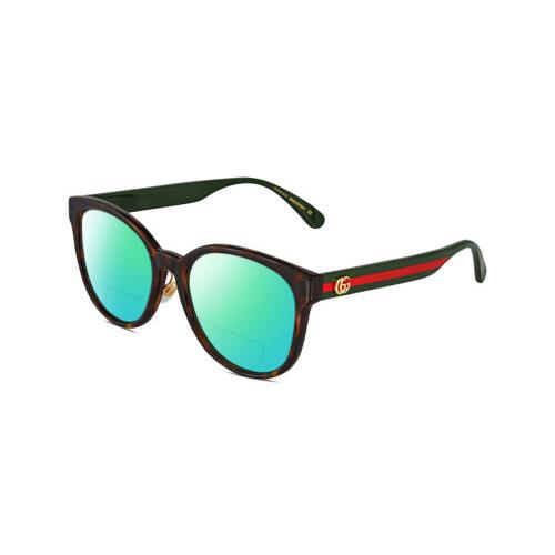 Gucci GG0854SK Women`s Polarized Bifocal Sunglasses in Havana Tortoise Gold 56mm Green Mirror