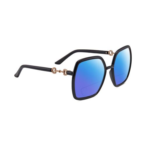 Gucci GG0890S Women`s Polarized Bifocal Sunglasses in Black Gold 55mm 41 Options Blue Mirror