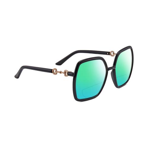 Gucci GG0890S Women`s Polarized Bifocal Sunglasses in Black Gold 55mm 41 Options Green Mirror