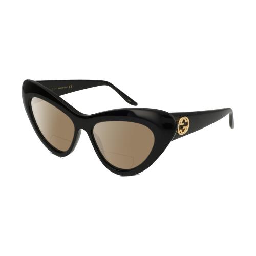 Gucci GG0895S Women Cateye Designer Polarized Bifocal Sunglasses Black Gold 54mm Brown