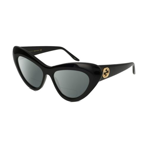 Gucci GG0895S Women Cateye Designer Polarized Bifocal Sunglasses Black Gold 54mm Grey