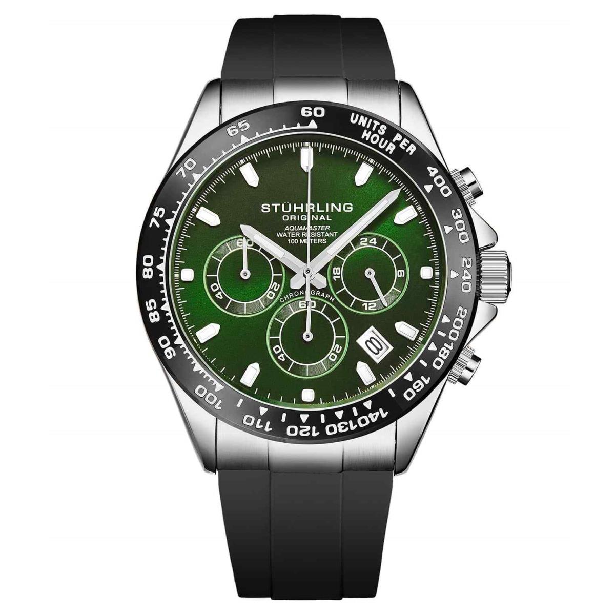 Stuhrling 4050 3 Aquamaster Green Quartz Chronograph Rubber Strap Mens Watch