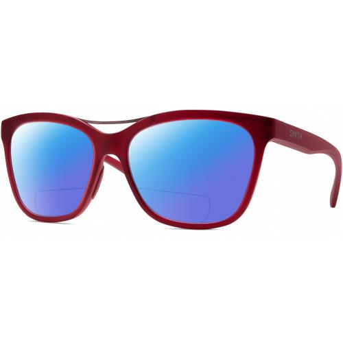 Smith Optics Cavalier-lpa Cat Eye Polarized Bifocal Sunglasses Red Gunmetal 55mm Blue Mirror