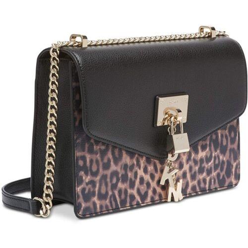 Dkny Womens Elissa Leopard Shoulder Flap Bag Size One Size Color Black/gold - Exterior: Black/Gold