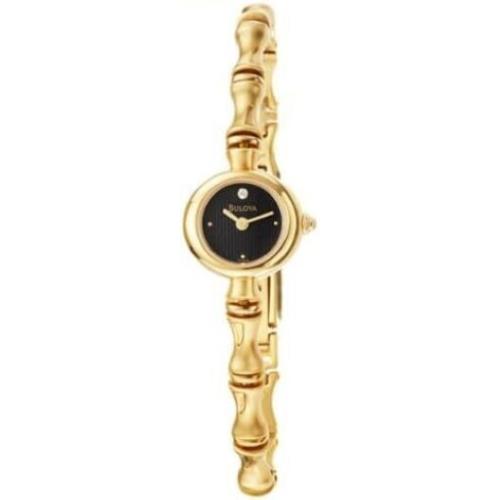 Bulova Women`s Bracelet Watch Gold Tone Black Dial 97S54