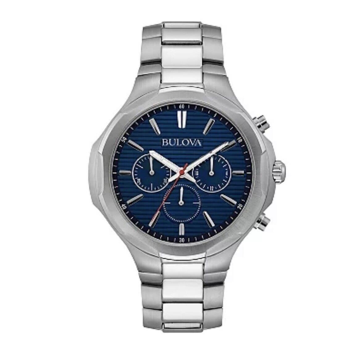 Bulova Men`s Quartz Chronograph Stainless Steel Blue Dial Watch 46mm 96A200