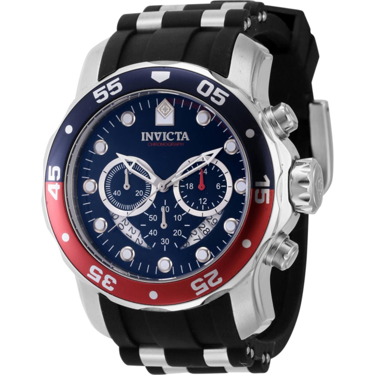 Invicta Men`s Watch Pro Diver Chronograph Blue Dial Silver and Black Strap 44521